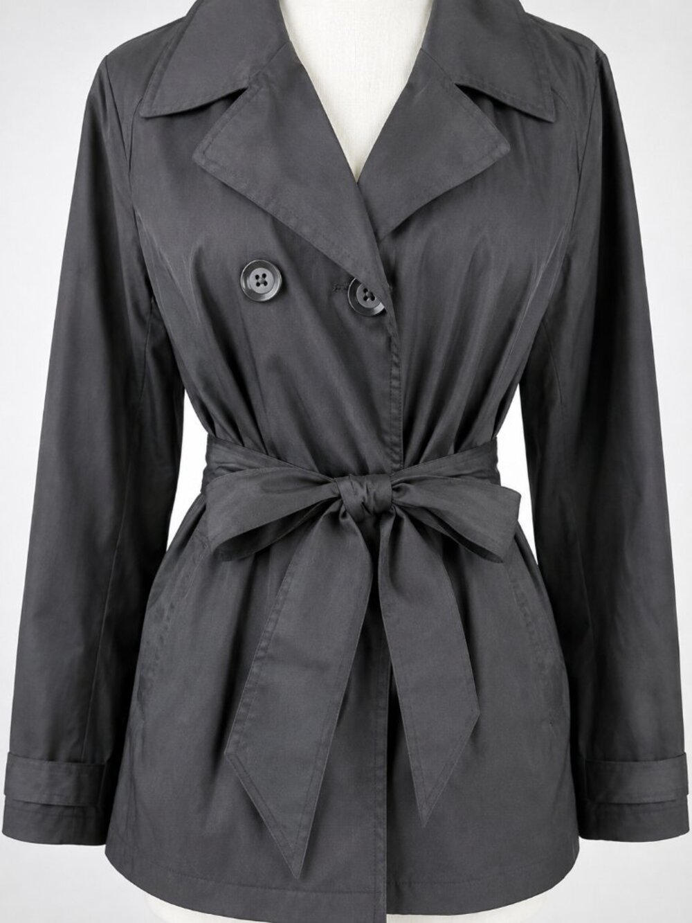 NWT Studio 1940 Black Belted Trench Coat Jacket XL Classic Lightweight - Picture 2 of 12